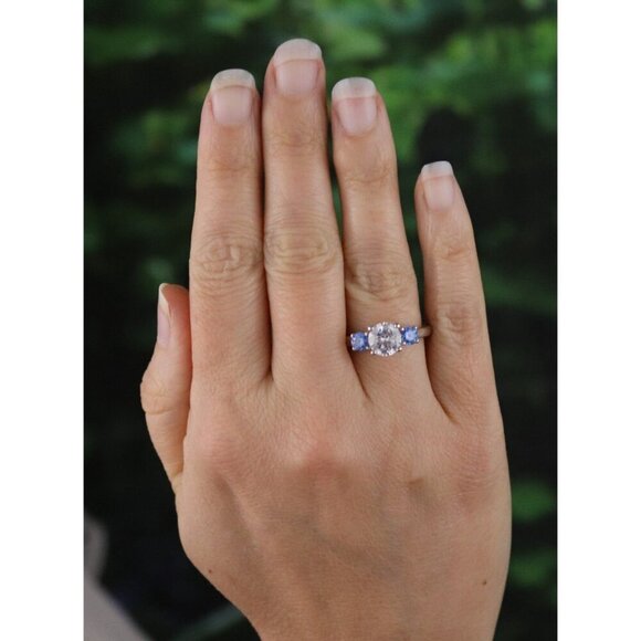 Sterling Silver White and Blue Cubic Zirconia Ring Size 7 - Picture 4 of 7